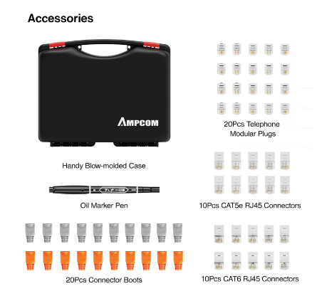 Ampcom 14 In 1 Professional Network Tool Kit, Ethernet Cable Tester Rj45 Rj11 Cat6 Connectors Cable Crimper, Stripper Pliers