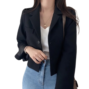 Lovito Women Casual Plain Button Pocket Blazer LNE36029 (Black)