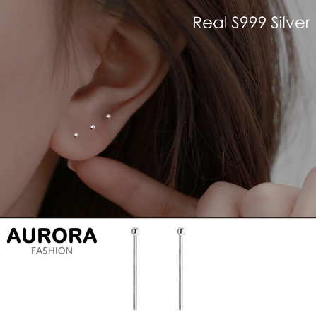 AURORA S999 Fine Silver Mini Ball Shape Design Stud Earrings Unisex Earrings ES999-1