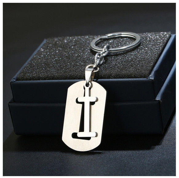 Stainless Steel 26 Letters Keychain Women Men Backpack Purse Charms Metal A To Z Alphabet Pendant With Key Holder For Couple I