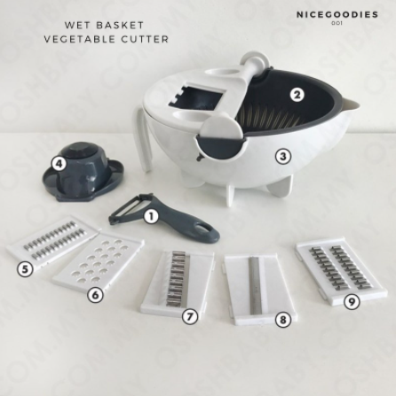 9 In 1 Home Multifunction Detachable Kitchen Easy Use Drain Basket Vegetable Cutter Set