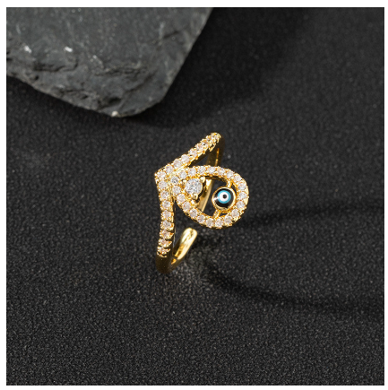 Copper Zircon Enamel Drop Oil Ring Female Evil Eye Vintage Accessories Jewelry E