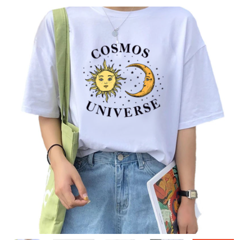 Korean Fashions Round Neck Pattern T-shirts For Women's Unisex Tops