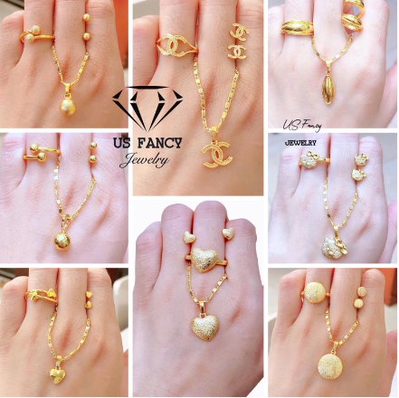 US FANCY JEWELRY 24K Thailand Gold High Quality 3in1 Plain Jewelry Set With Adjustable Ring