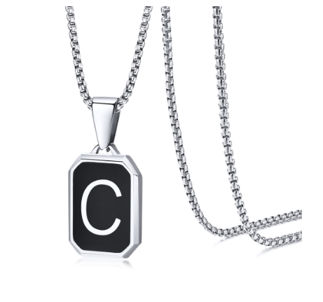 Vnox Brand Fashionable A-Z Letter Men's Necklace, Stainless Steel Simple Pendant, Non Fading Collar, Box Chain Gift Jewelry C