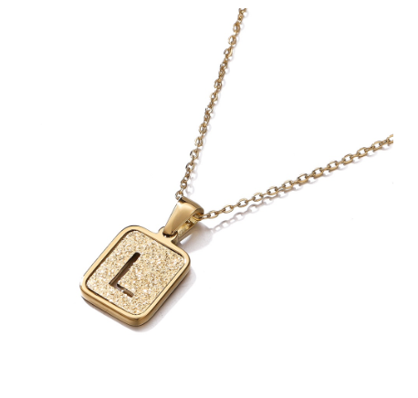 St. Kunkka 316L Stainless Steel Hollow A-Z Letter Pendant Necklace for Gift and Birthday Gift  L