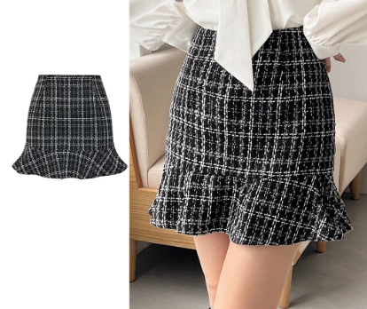 Lovito Women Elegant Gingham Ruffle Hem Skirt L74ED148