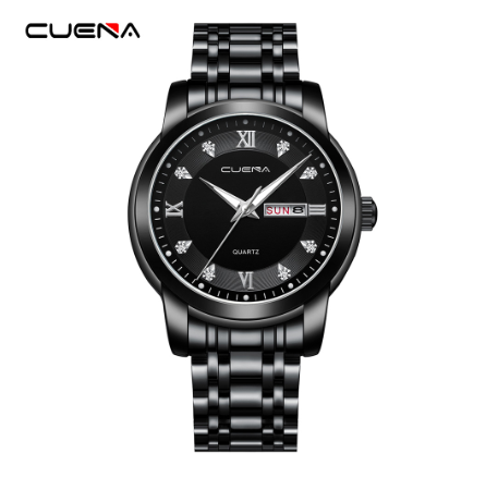 CUENA men's watch original brand luxury fashion business quartz waterproof  Watch ALL BLACK