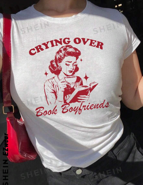 SHEIN EZwear Figure & Slogan Graphic Tee For Summer