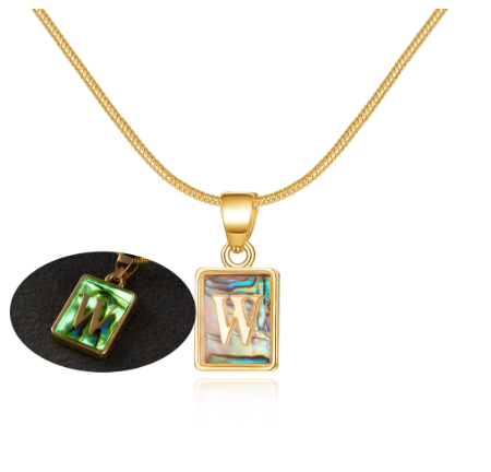 18K Gold 26 Letter Square Colorful Nightlight Pendant Snake Bone Chain Necklace English Letter Pendant Necklace W