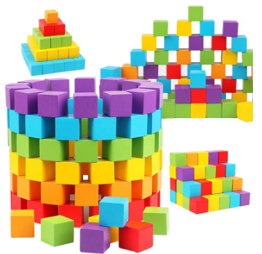 100 PCS Blocks Square Wooden Cube Kids Early Educational Toys Color Wooden Geometry DIY