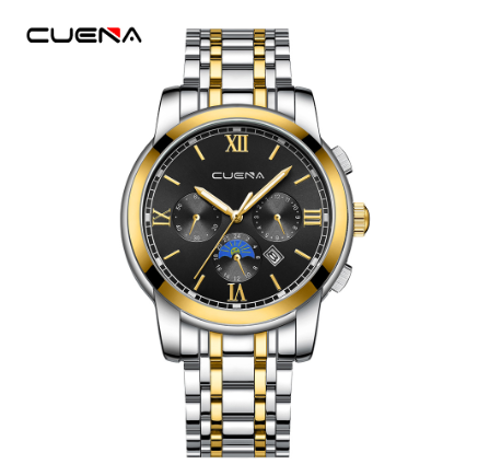 CUENA Men's Watches Original Brand Stainless Steel Waterproof Quartz Analog Business Sports 6052 SILVER GOLD BLACK