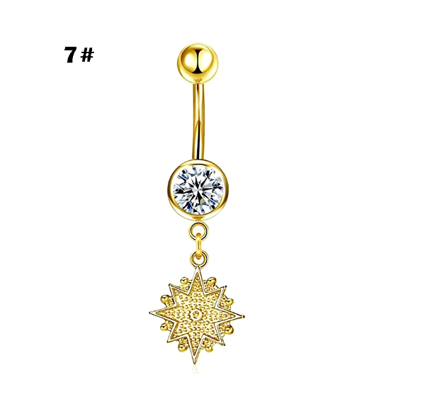 Gold Belly Button Ring with Diamonds and Zirconia Belly Button Clasp Piercing Belly Button Nail