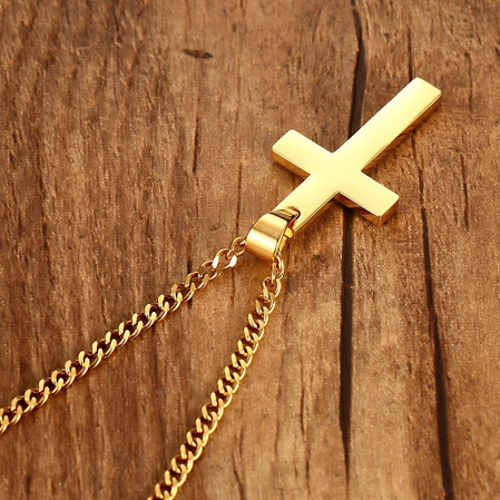Men's Women's Fashion Glossy Jesus Cross Pendant Necklace Silver Gold Black