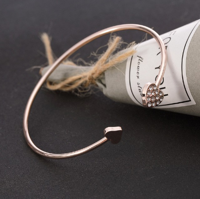 Women Crystal Love Heart Hand Cuff Open Bracelet Bangle