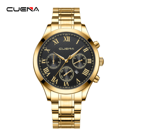 Original CUENA Men's Watches Fashion Vintage Creative Dial Casual Business Sport Gold Stainless Steel Water Resistant Quartz Analog 6059 01