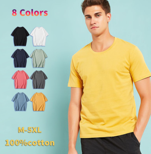 Plain Cotton Simple Round Neck Short Sleeve Suitable For Men's T-shirt Fashion Unisex Loose Tops