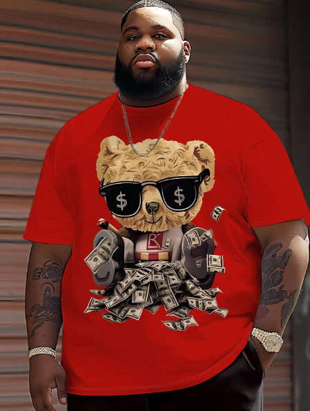 Men Count Money Bear Printed T-Shirt, Casual Short-Sleeved Round Neck T-Shirt, Men's Outdoor