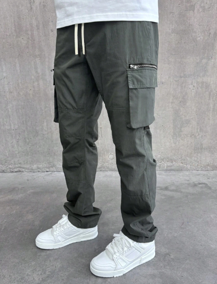 Manfinity Streetrush Men's Casual Solid Color Drawstring Waist & Elastic Cuffed Cargo Pants