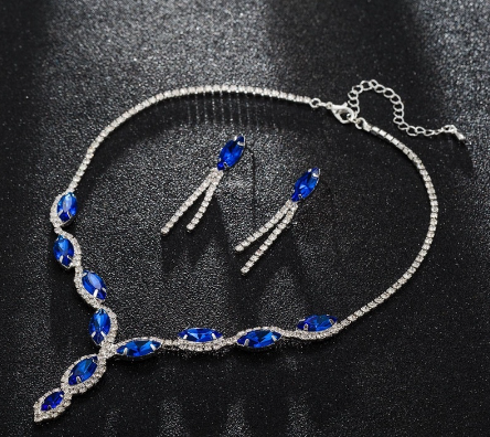 Bridal Rhinestone Jewelry Floral Necklace Earring Set