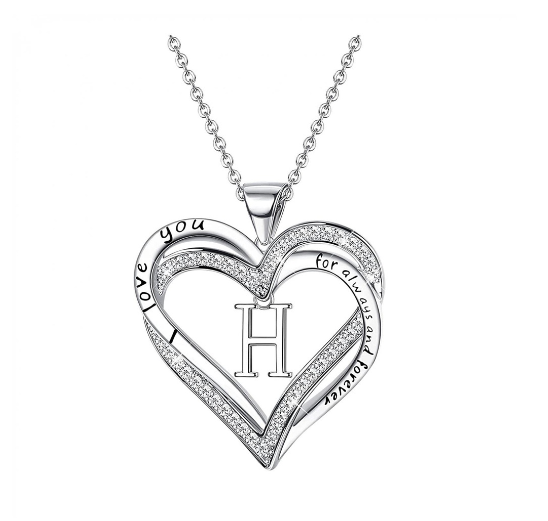 Clever Jewelry Letters Necklace A to Z Initial Heart Pendant Necklace Heart Necklace for Women Gift Dainty Initial Cubic Zirconia Alphabet H