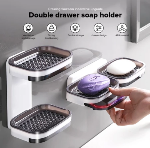 Soap Box Punch-free Wall-mounted Household Soap Rack Bathroom Soap Box Double-layer Drain Soap Box