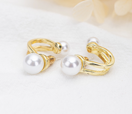 Gold Double Pearl Hoop Earrings New Trend Fashion Dangler Simple Ins Popular Earrings