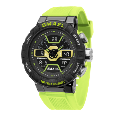 SMAEL New Arrival Shockproof Sports Quartz Electronic Men Watches 8067 Alloy Dual Display Wrist Watch 50M Waterproof Stopwatch LED Watch 008