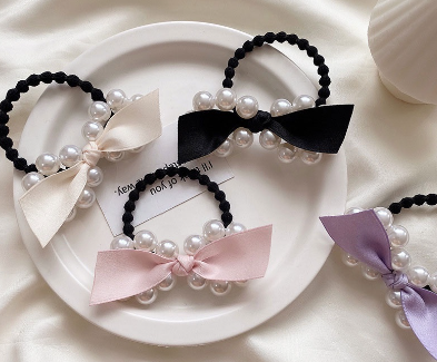 Korean Fashion Bow Hair Band Pearl Hair Band High Elastic Girl Ponytail Women's Hair Accessories