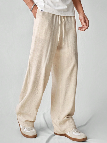 Manfinity UrbanChill Woven Men's Fashionable & Casual Solid Color Cotton & Linen-Like Straight Pants For Daily Wear