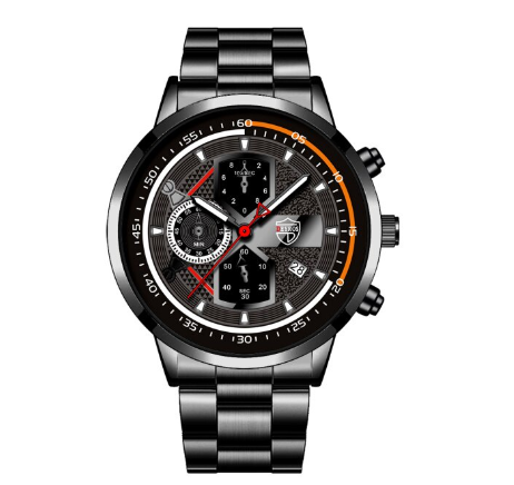 Luxury Gold Mens Quartz Business Wacthes Mens Stainless Steel Original Water Proof Analog Wristwatch Men Watch Relo Ng Kalalakihan STEEL BLACK