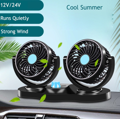 Car electric fan 12v 24V car double head mini fan outlet D-105