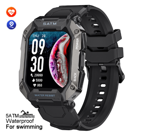 LIGE C20 Military Smart Watch Men Carbon Black Ultra Army Outdoor IP68 5ATM Waterproof Heart Rate Blood Oxygen Smartwatch BLACK