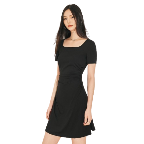 Lovito Women Lace Up Short Sleeves Dress L61AD088 (Black)