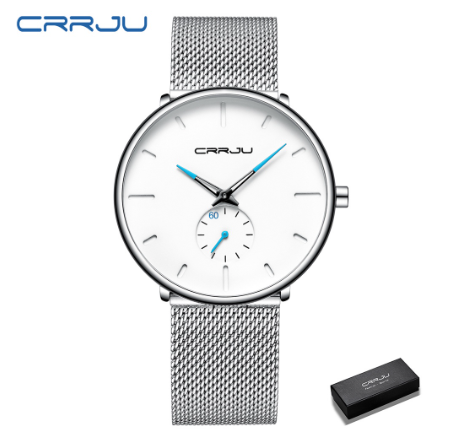 CRRJU Men's Fashion Black Stainless Steel Wrist Watch Waterproof Business Dress Watch for Men 2150S M9