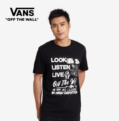 Vans Look Listen Live Short Sleeves Black T-Shirt For Men