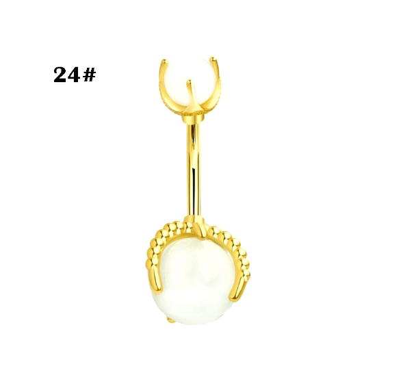Gold Belly Button Ring with Diamonds and Zirconia Belly Button Clasp Piercing Belly Button Nail