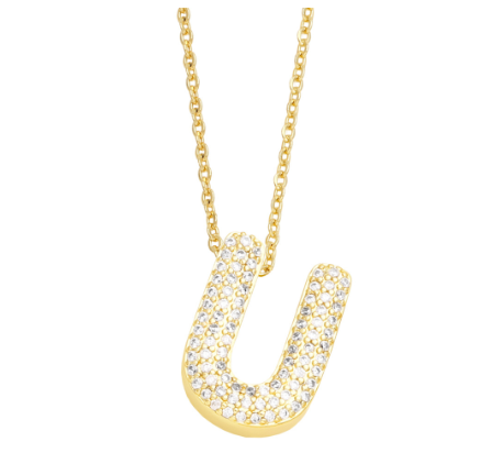 Fashion Clear Crystal A-Z Initial Necklace for Women Copper Gold Plated 26 Letters Pendant Name Jewelry Gifts U