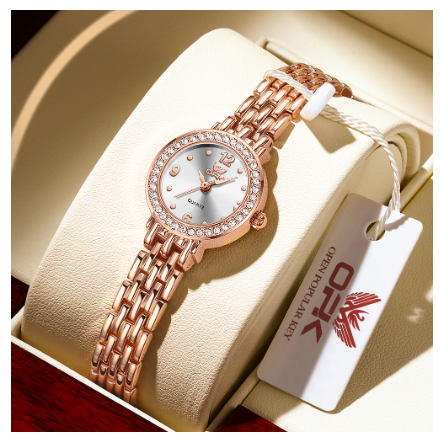 OPK Watch For Woman Waterproof Original Quartz Relo Stainless Steel Diamond Watch WHITE DIAL ROSE GOLD STRAP
