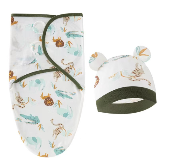 Newborn Baby Muslin Swaddle Blanket Hat Set Swaddle Bedding Wrap Blanket Baby Swaddling S13