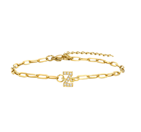 Vnox 18K Gold Zircon Initial Bracelet,Letter Charm Link Stainless Steel Flat Cross Bracelet Z