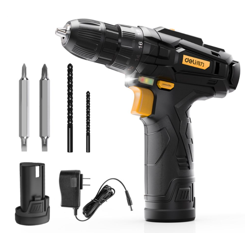Deli 12V Cordless Electric Drill Set Rechargeable Electric Handy Drill Double Speed