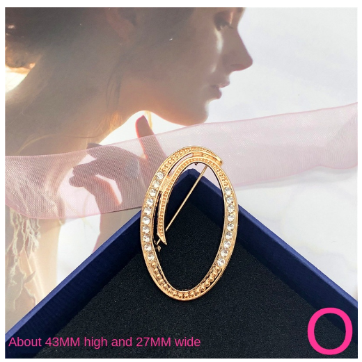 Letter Brooch Korean Version Rhinestone Atmospheric and Elegant Brooch Alloy Inlaid Diamond Temperament Brooch O