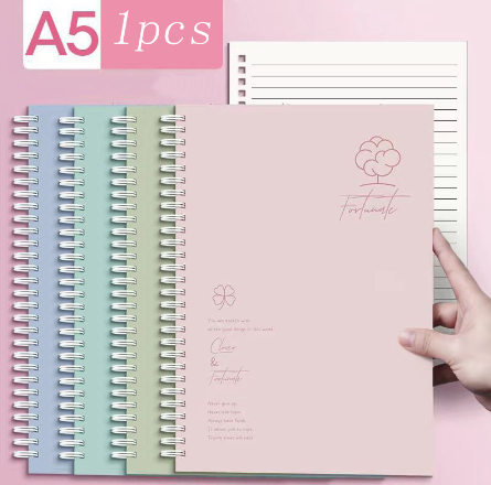 A5 Spiral Notebook Double Coil Design Simple Art Style Notebook Loose Leaf Binder Notebook