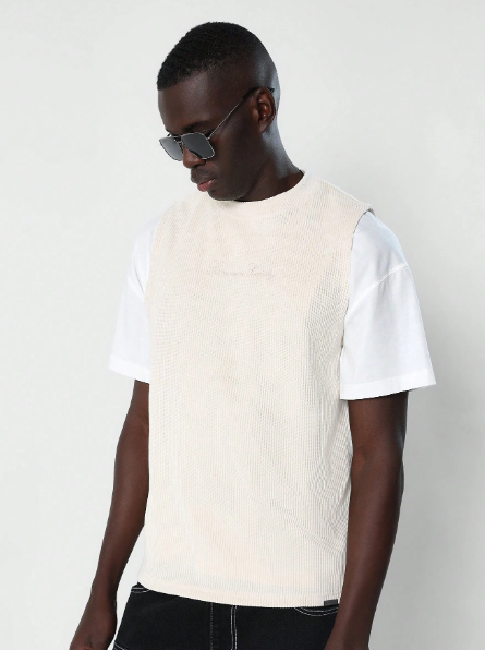 SUMWON Textured Sleeveless Tank Top With Embroidered Print