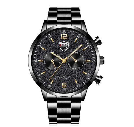 Quartz Stainless Steel Black Dial Men Fashion Wristwatch Men Relo Watch STEEL BLACK BLACK GOLD