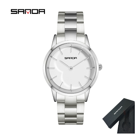 Sanda New Women Fashion Trend Simple and Generous Quartz Watch Creative Personality Steel Band Women Watch WHITE SILVER