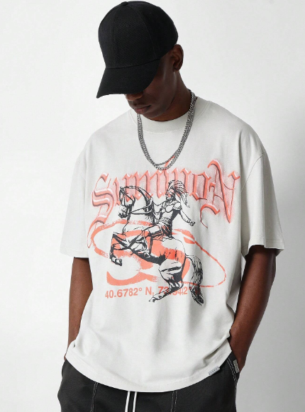 SUMWON Tee With Front Gladiator & Horse Graphic Print