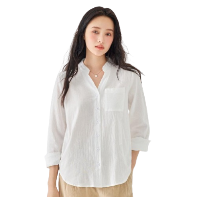 Lovito Women Casual Plain Button Pocket V Neck Long Sleeve Blouses LEX01059 (White)