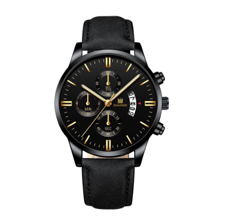 SHAARMS Men Business Leather Strap Quartz Wrist Watch with Date Calendar M0012